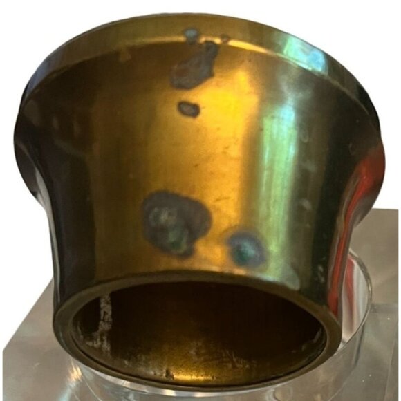 Antique Inkwell Glass beveled glass corners & concave Brass top Square Base 3" - Picture 10 of 10